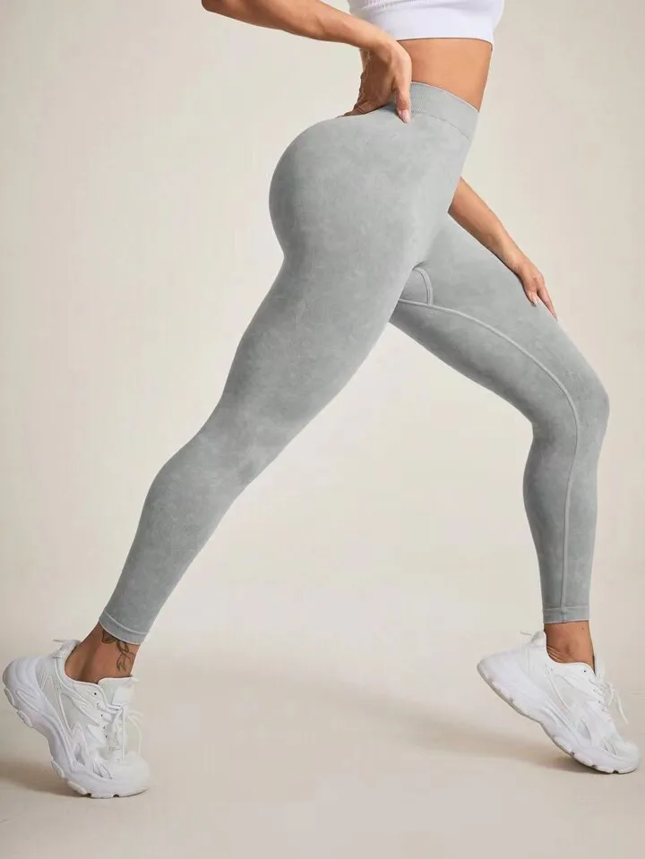 Frosted Water Wash Back V Waist Peach Hip Yoga Pants for Women Outdoor Sport Fitness Running Cycling Workout Tight Leggings