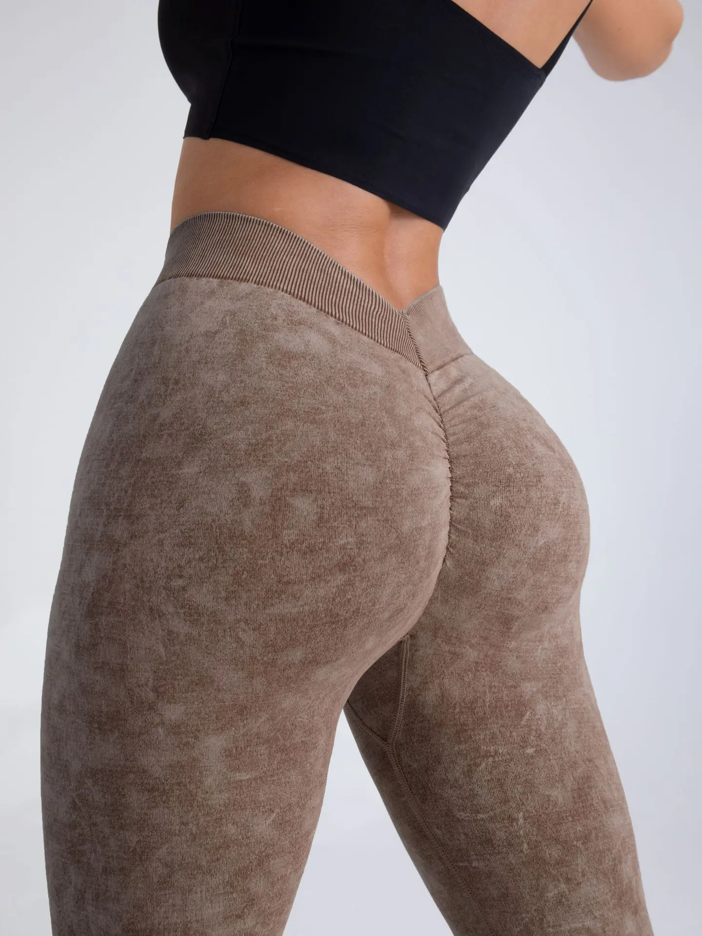 Frosted Water Wash Back V Waist Peach Hip Yoga Pants for Women Outdoor Sport Fitness Running Cycling Workout Tight Leggings