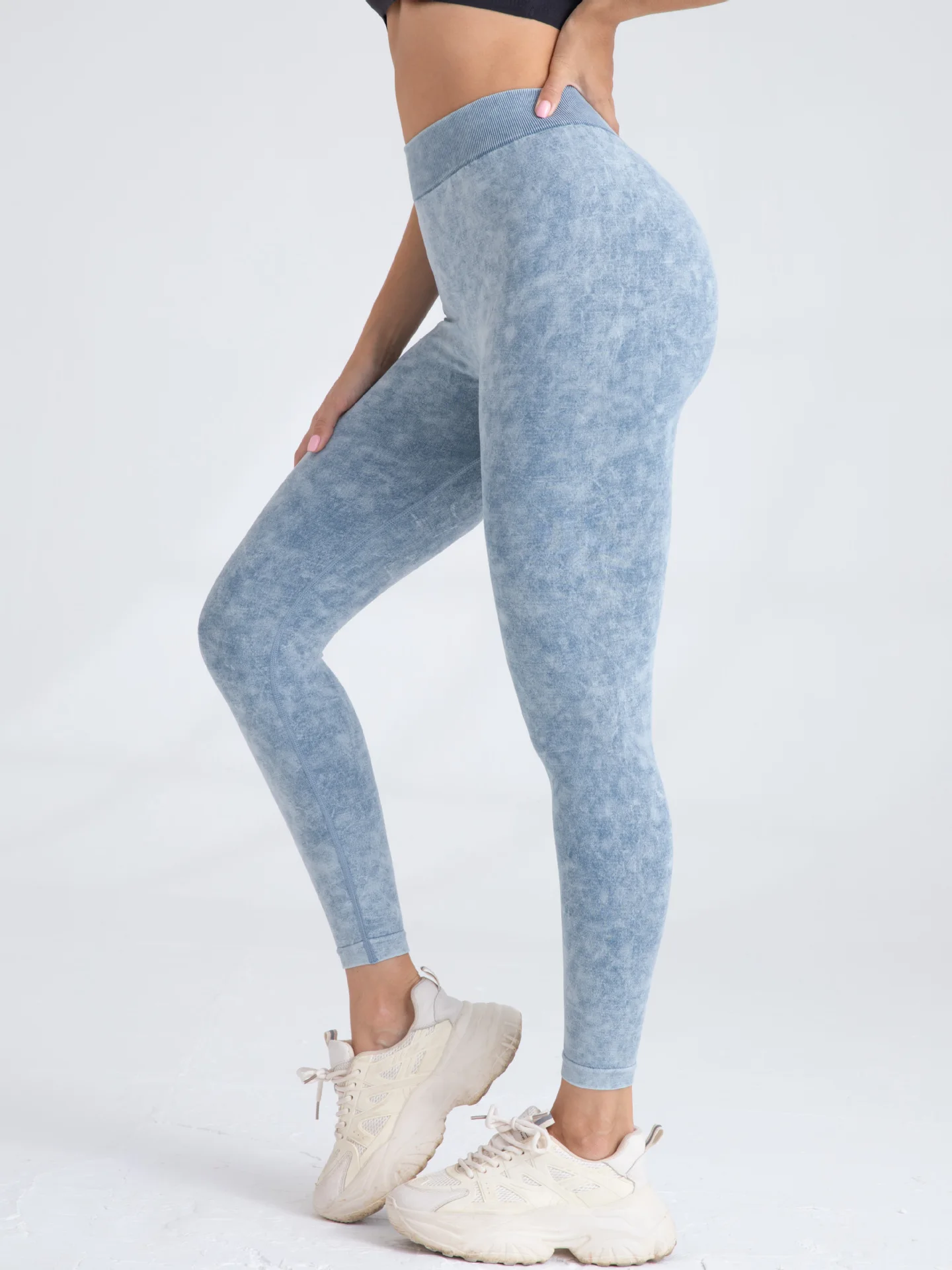 Frosted Water Wash Back V Waist Peach Hip Yoga Pants for Women Outdoor Sport Fitness Running Cycling Workout Tight Leggings