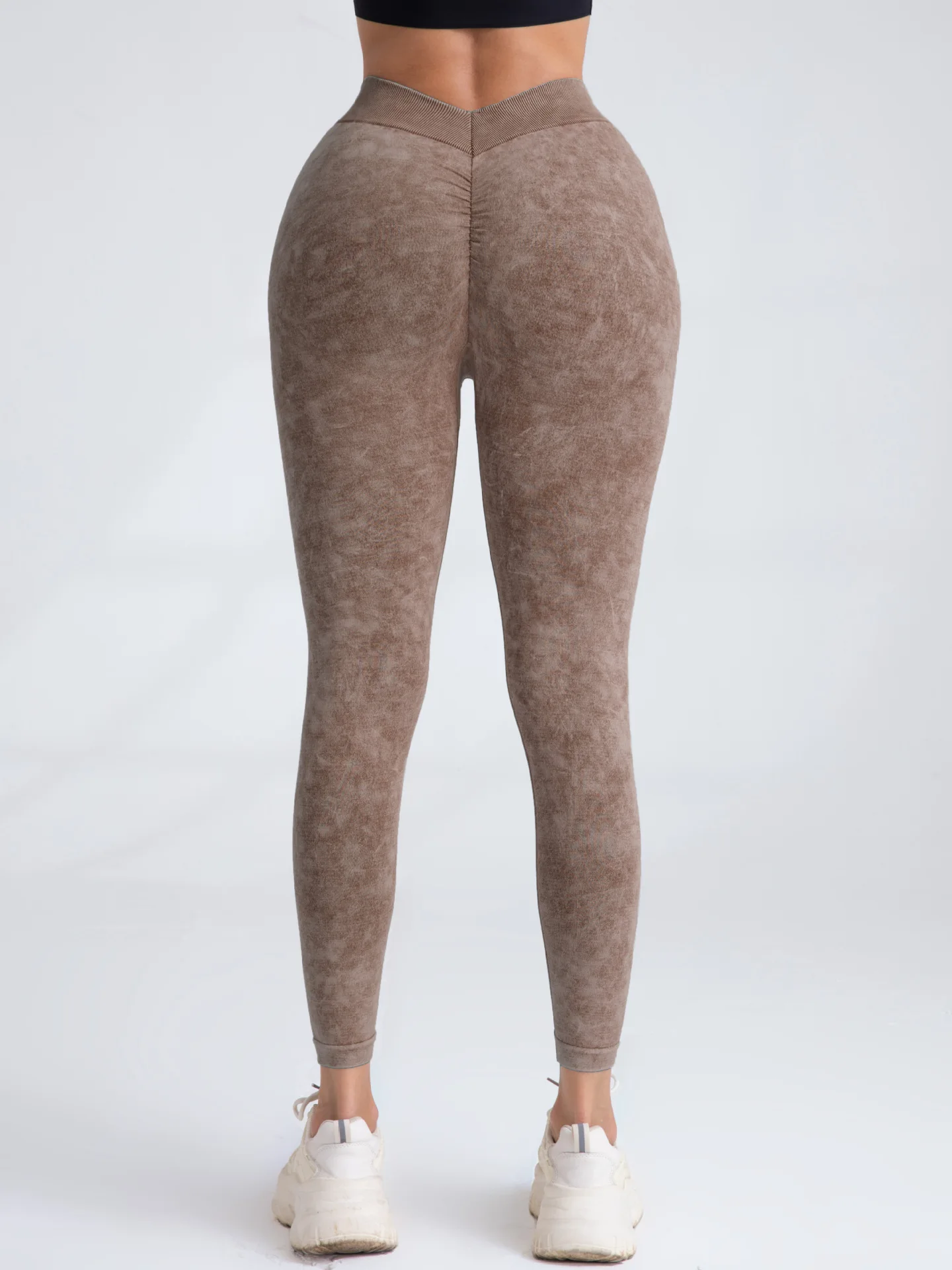Frosted Water Wash Back V Waist Peach Hip Yoga Pants for Women Outdoor Sport Fitness Running Cycling Workout Tight Leggings
