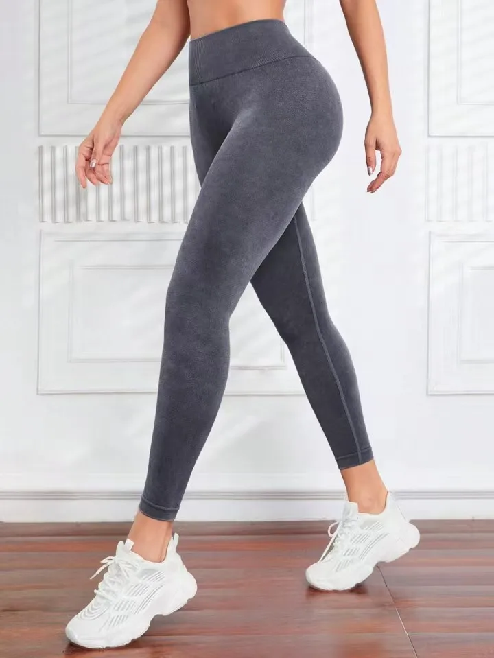 Frosted Water Wash Back V Waist Peach Hip Yoga Pants for Women Outdoor Sport Fitness Running Cycling Workout Tight Leggings