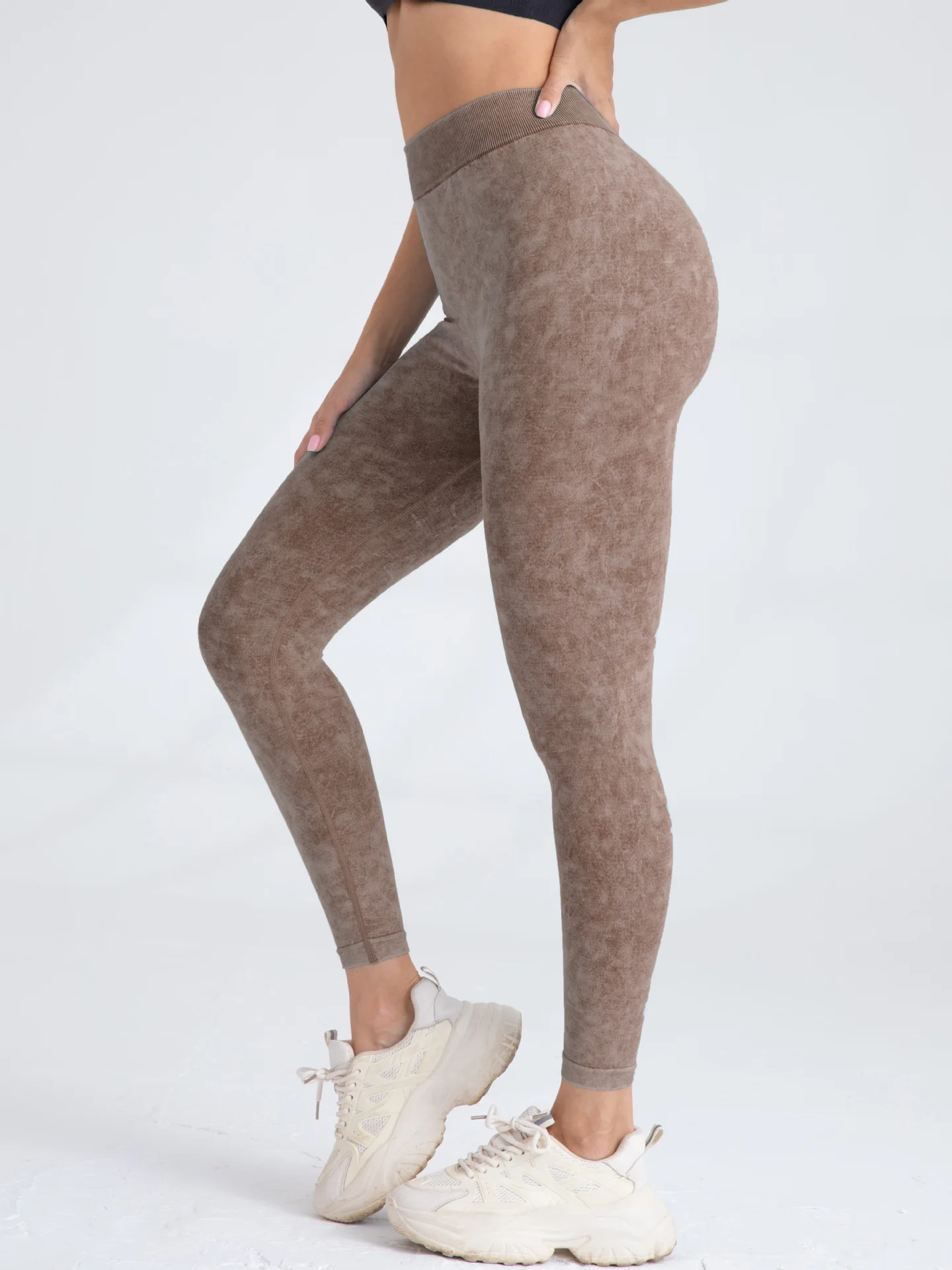 Frosted Water Wash Back V Waist Peach Hip Yoga Pants for Women Outdoor Sport Fitness Running Cycling Workout Tight Leggings
