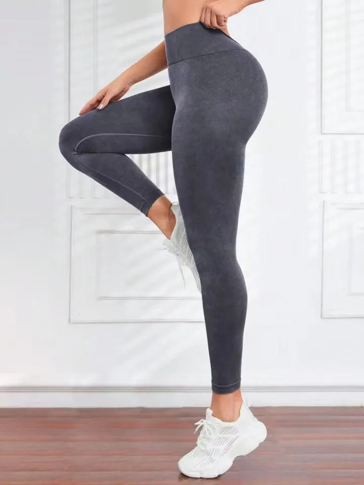 Frosted Water Wash Back V Waist Peach Hip Yoga Pants for Women Outdoor Sport Fitness Running Cycling Workout Tight Leggings