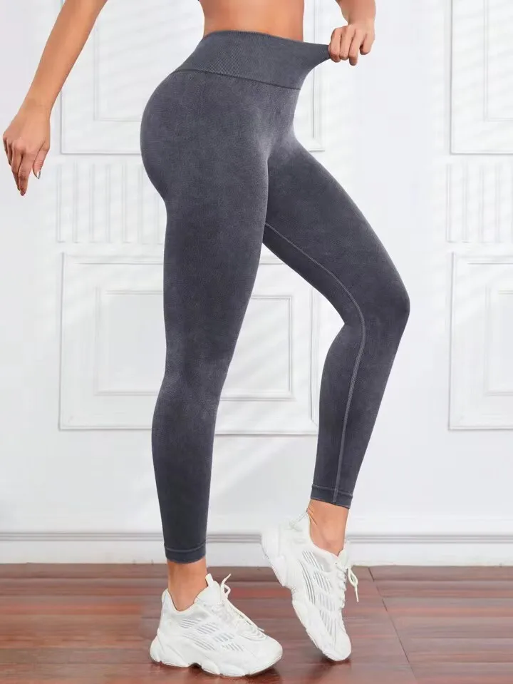 Frosted Water Wash Back V Waist Peach Hip Yoga Pants for Women Outdoor Sport Fitness Running Cycling Workout Tight Leggings