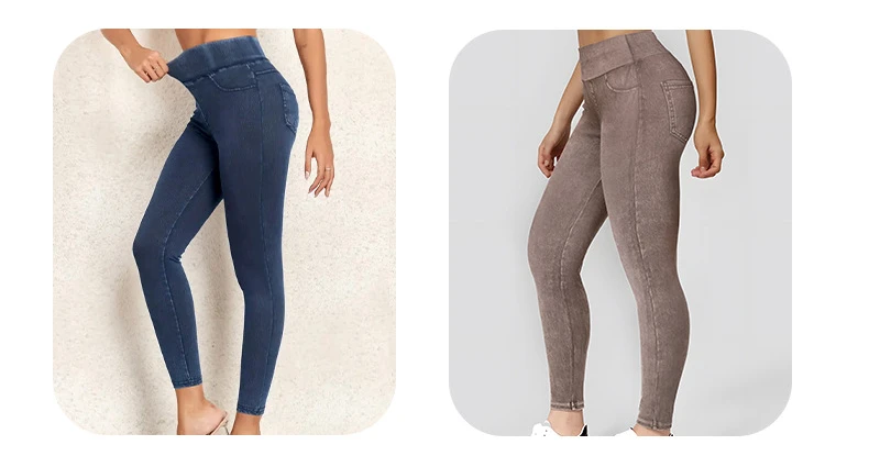 Women's Faux Denim Yoga Leggings Fitness Stretch Leggings High Waisted Fashionable Skinny Tights Gym Workout Running Pants