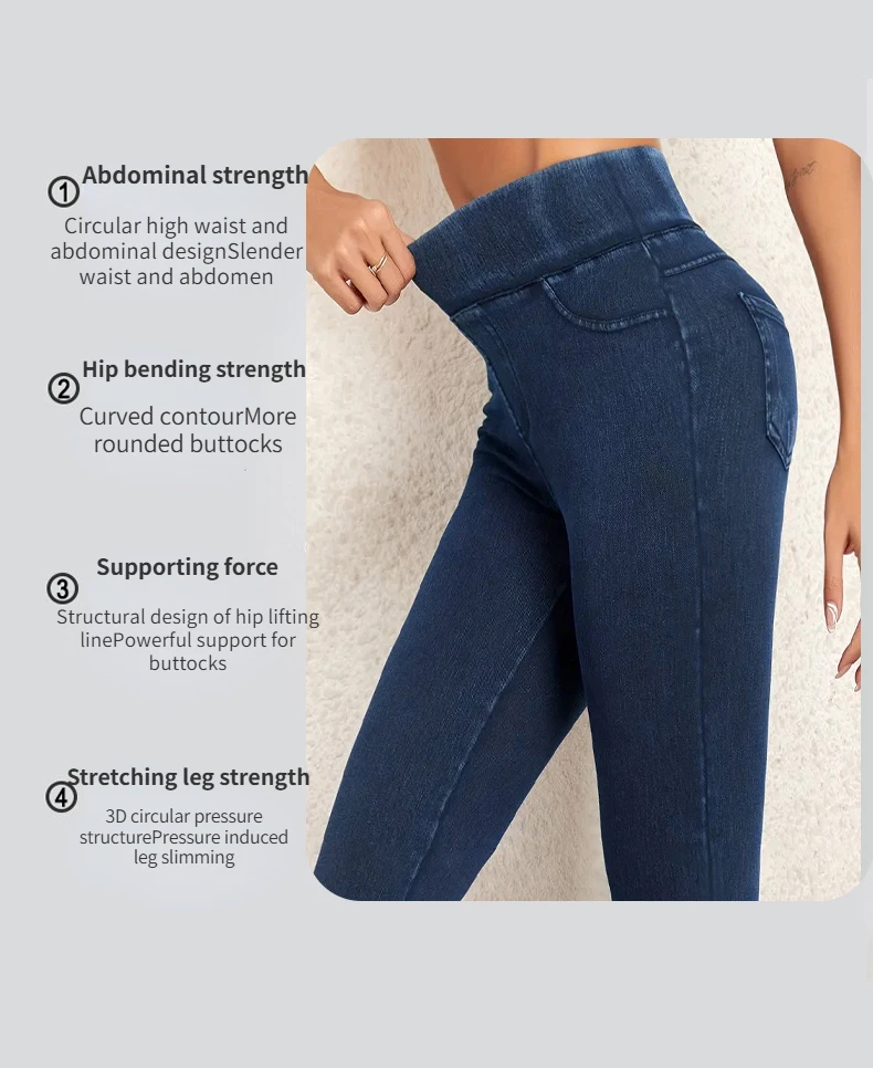 Women's Faux Denim Yoga Leggings Fitness Stretch Leggings High Waisted Fashionable Skinny Tights Gym Workout Running Pants