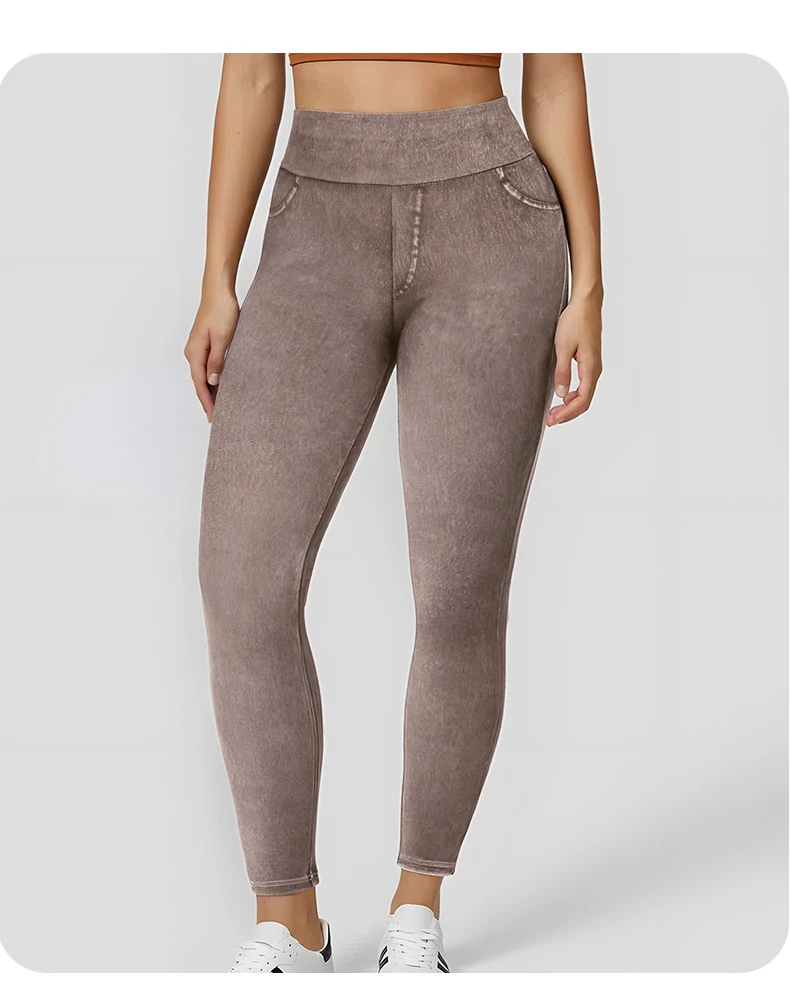 Women's Faux Denim Yoga Leggings Fitness Stretch Leggings High Waisted Fashionable Skinny Tights Gym Workout Running Pants