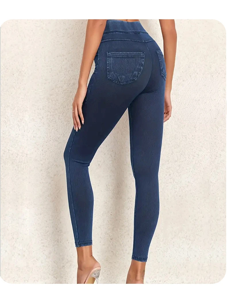 Women's Faux Denim Yoga Leggings Fitness Stretch Leggings High Waisted Fashionable Skinny Tights Gym Workout Running Pants
