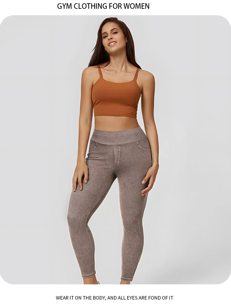 Women's Faux Denim Yoga Leggings Fitness Stretch Leggings High Waisted Fashionable Skinny Tights Gym Workout Running Pants