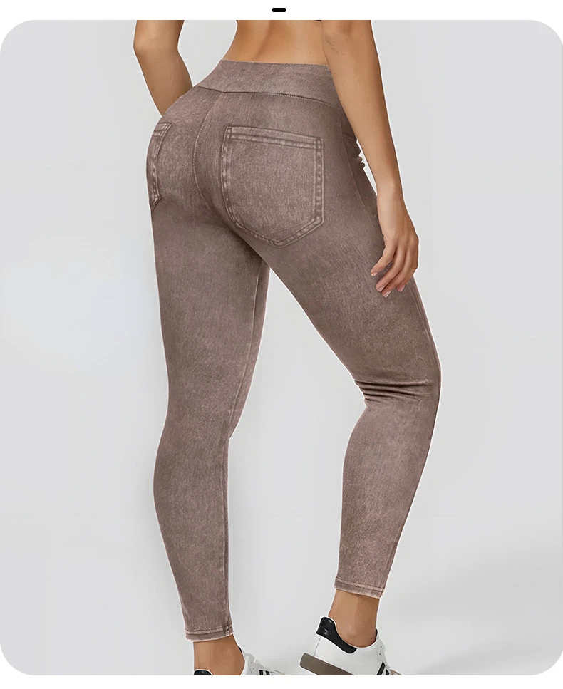 Women's Faux Denim Yoga Leggings Fitness Stretch Leggings High Waisted Fashionable Skinny Tights Gym Workout Running Pants