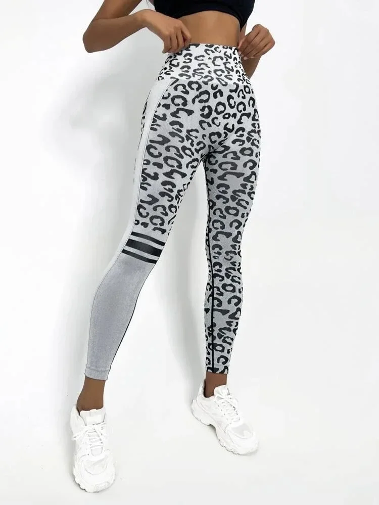 Seamless Leopard Leggings Women High Waist Leggings Fitness Hip Liftting Knitting Fashion Tights Gym Trainning Yoga Slim Pants