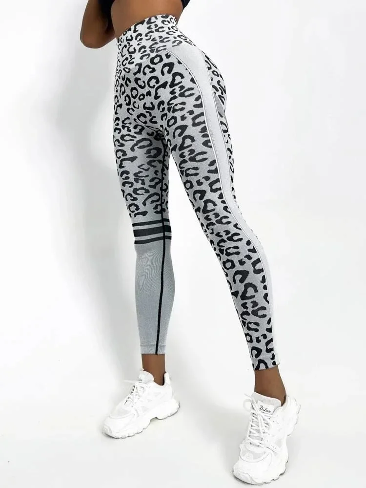 Seamless Leopard Leggings Women High Waist Leggings Fitness Hip Liftting Knitting Fashion Tights Gym Trainning Yoga Slim Pants