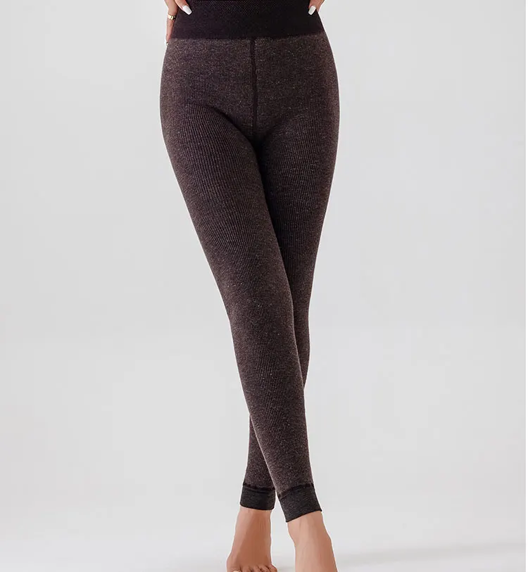 Women Ribbed Fleece Lined Leggings Stretch Slim Fit Ankel Length Sparkly Tights High Waist Winter Thermal Pants Tummy Control