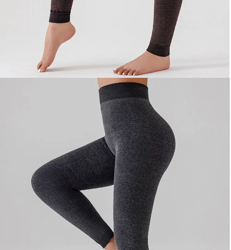 Women Ribbed Fleece Lined Leggings Stretch Slim Fit Ankel Length Sparkly Tights High Waist Winter Thermal Pants Tummy Control
