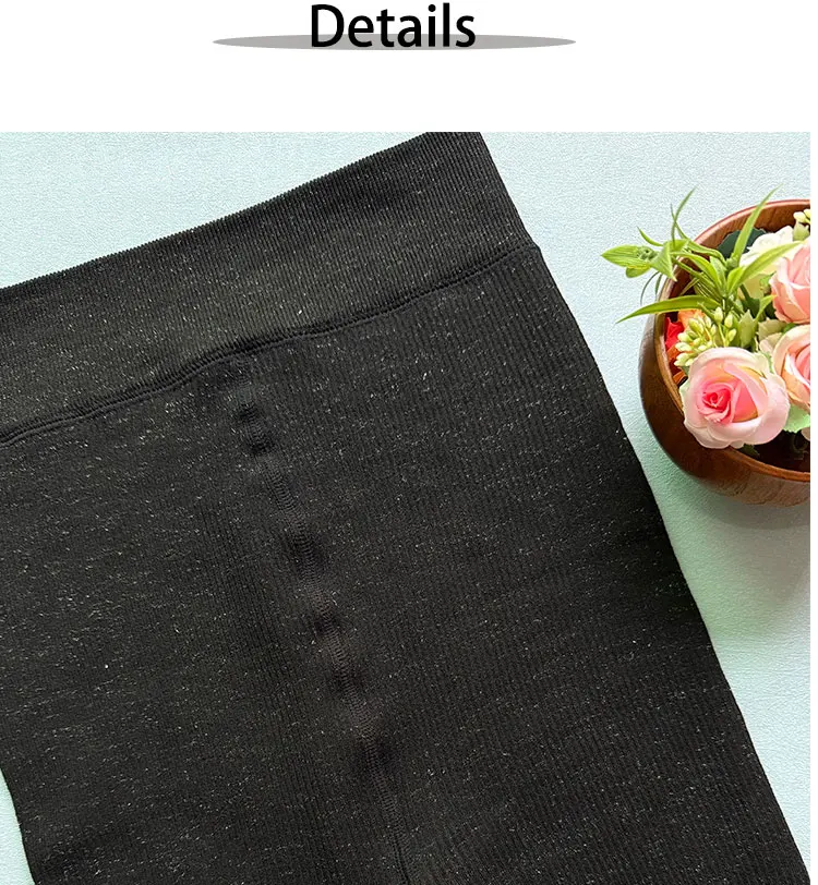 Women Ribbed Fleece Lined Leggings Stretch Slim Fit Ankel Length Sparkly Tights High Waist Winter Thermal Pants Tummy Control