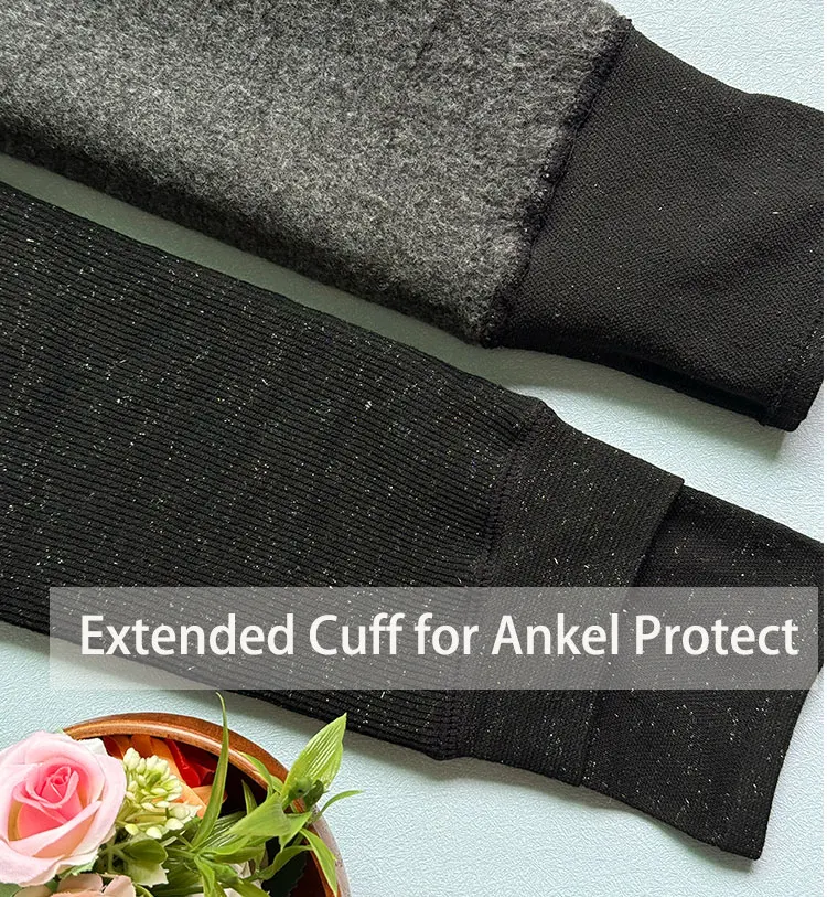 Women Ribbed Fleece Lined Leggings Stretch Slim Fit Ankel Length Sparkly Tights High Waist Winter Thermal Pants Tummy Control