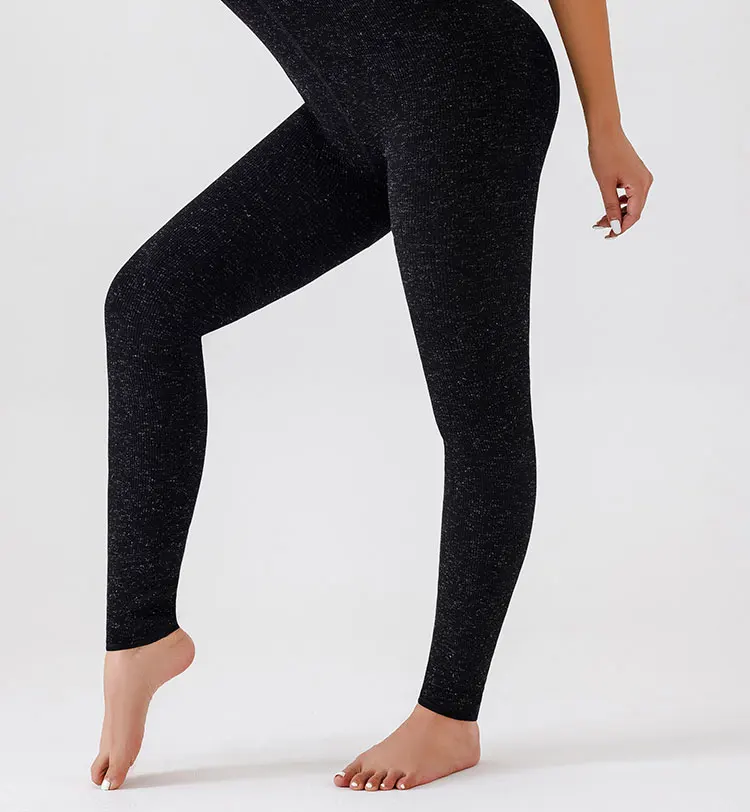 Women Ribbed Fleece Lined Leggings Stretch Slim Fit Ankel Length Sparkly Tights High Waist Winter Thermal Pants Tummy Control