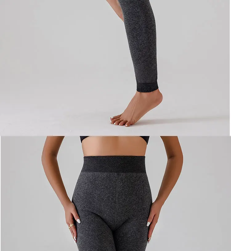 Women Ribbed Fleece Lined Leggings Stretch Slim Fit Ankel Length Sparkly Tights High Waist Winter Thermal Pants Tummy Control