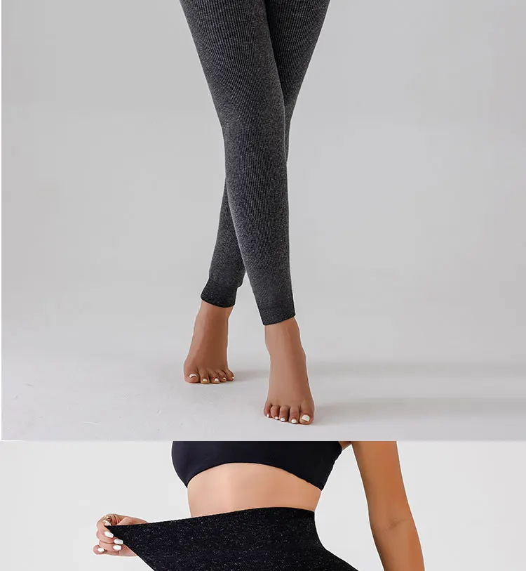 Women Ribbed Fleece Lined Leggings Stretch Slim Fit Ankel Length Sparkly Tights High Waist Winter Thermal Pants Tummy Control