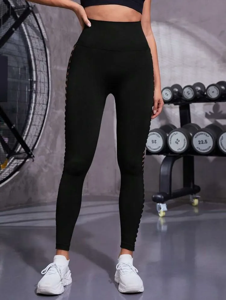 Sexy Hollow Black Seamless Leggings Women Fitness Leggings Gym Yoga Pants High Waist Yoga Pants Sports Female Clothing