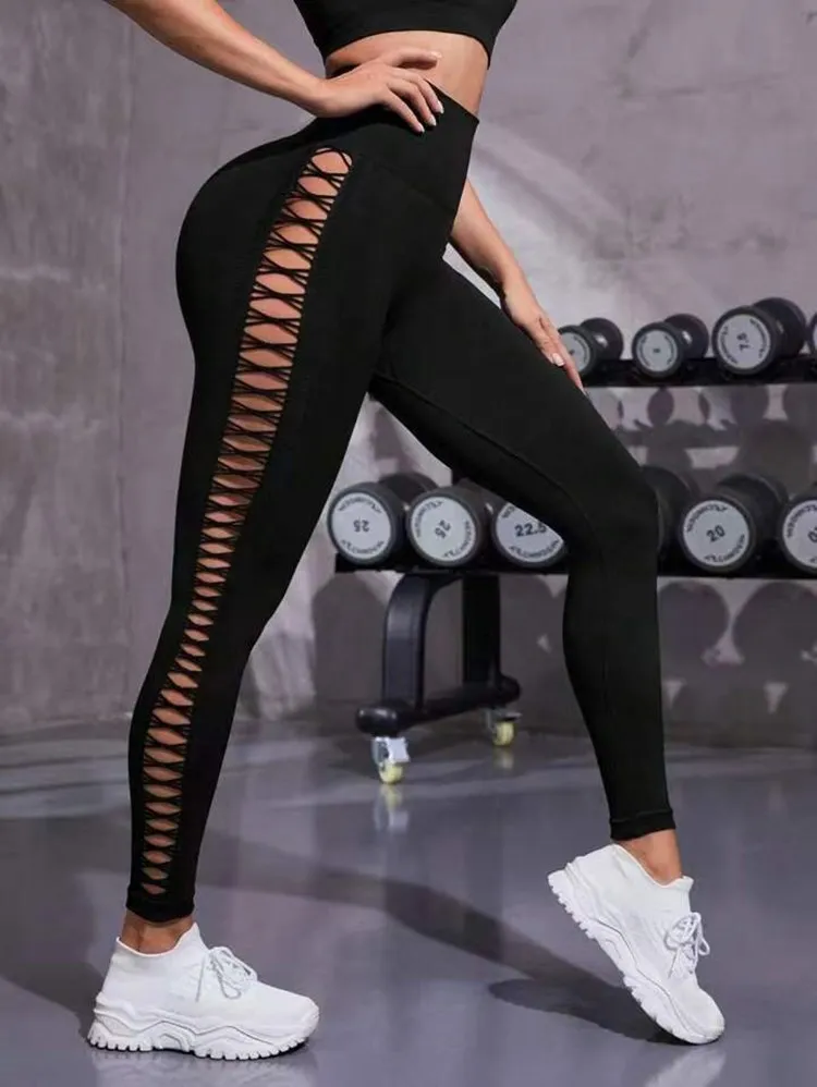 Sexy Hollow Black Seamless Leggings Women Fitness Leggings Gym Yoga Pants High Waist Yoga Pants Sports Female Clothing