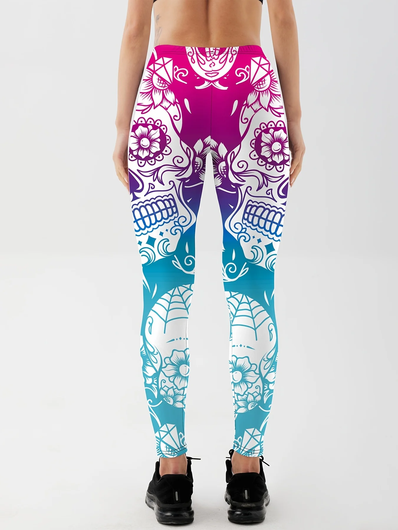 Qickitout Leggings Fitness Slim Women's colorful skull mas Legging Sexy Fashion Stretch Digital Print Pants Cool Trousers