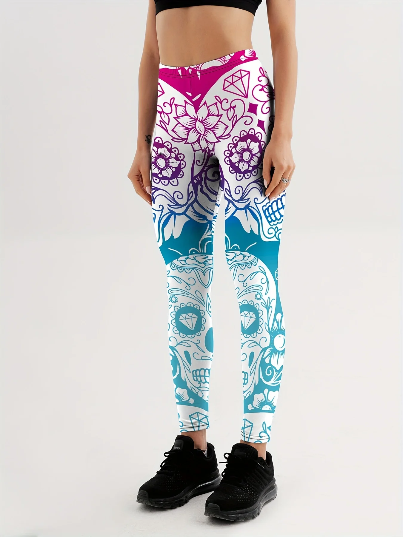 Qickitout Leggings Fitness Slim Women's colorful skull mas Legging Sexy Fashion Stretch Digital Print Pants Cool Trousers