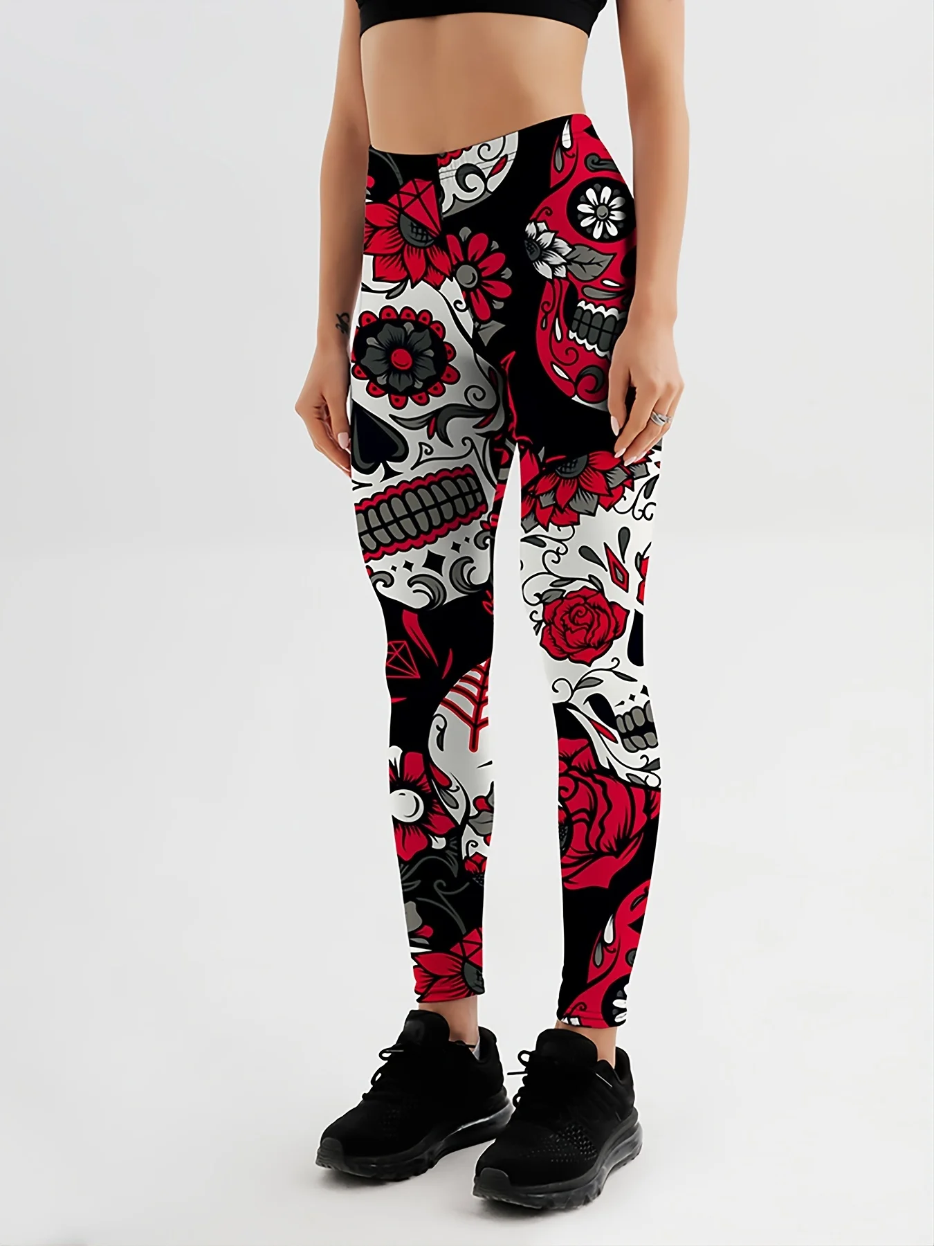 Qickitout Leggings Fitness Slim Women's colorful skull mas Legging Sexy Fashion Stretch Digital Print Pants Cool Trousers