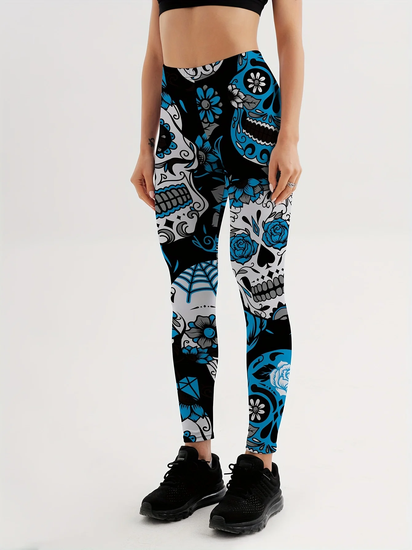 Qickitout Leggings Fitness Slim Women's colorful skull mas Legging Sexy Fashion Stretch Digital Print Pants Cool Trousers