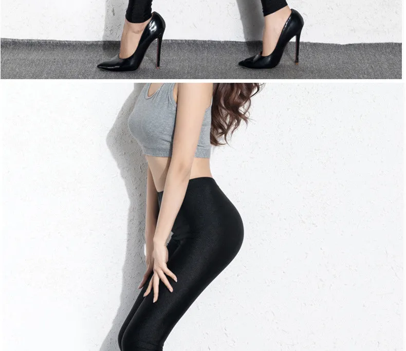 BIVIGAOS Womens Sexy Shiny Stretch Leggings Thin Ankle Pants Legins Slim Black Leggings Gothic Trousers For Women Clothing