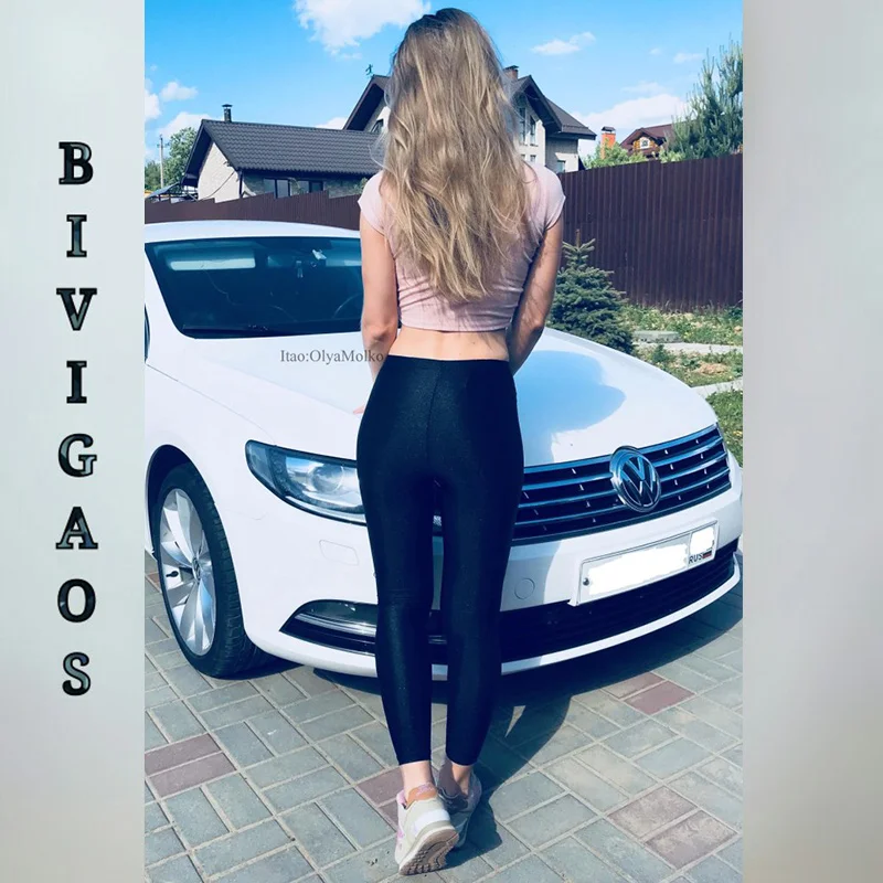 BIVIGAOS Womens Sexy Shiny Stretch Leggings Thin Ankle Pants Legins Slim Black Leggings Gothic Trousers For Women Clothing