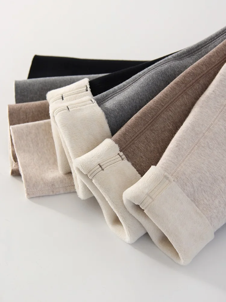 Winter Brown Leggings Women Long Fleece Pants High Waist Velvet Bottom LeggingsWith Pockets Warm Thick Leggings For Women Winter