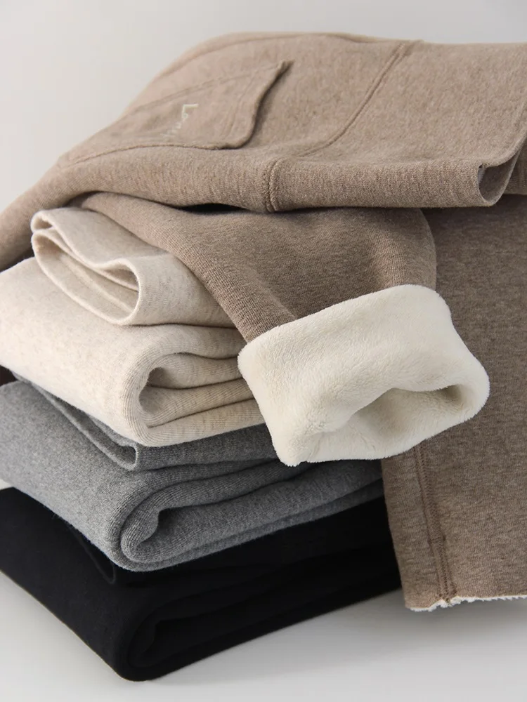 Winter Brown Leggings Women Long Fleece Pants High Waist Velvet Bottom LeggingsWith Pockets Warm Thick Leggings For Women Winter