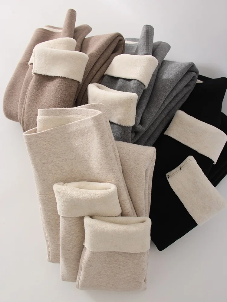 Winter Brown Leggings Women Long Fleece Pants High Waist Velvet Bottom LeggingsWith Pockets Warm Thick Leggings For Women Winter