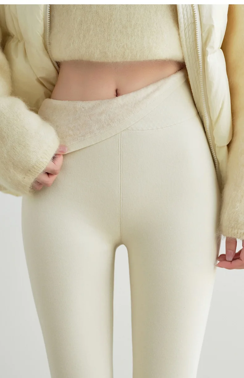 Winter Brown Leggings Women Long Fleece Pants High Waist Velvet Bottom LeggingsWith Pockets Warm Thick Leggings For Women Winter