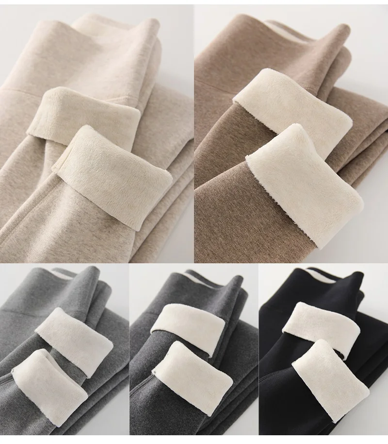 Winter Brown Leggings Women Long Fleece Pants High Waist Velvet Bottom LeggingsWith Pockets Warm Thick Leggings For Women Winter