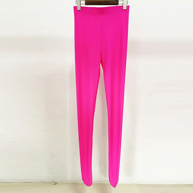 HIGH STREET Newest 2026 Designer Fashion Women's Stretchy Leggings Pants Fluorescent Hot Pink