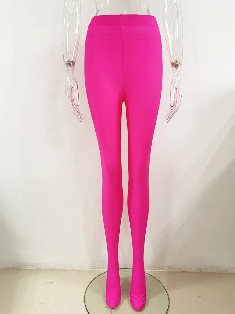 HIGH STREET Newest 2026 Designer Fashion Women's Stretchy Leggings Pants Fluorescent Hot Pink