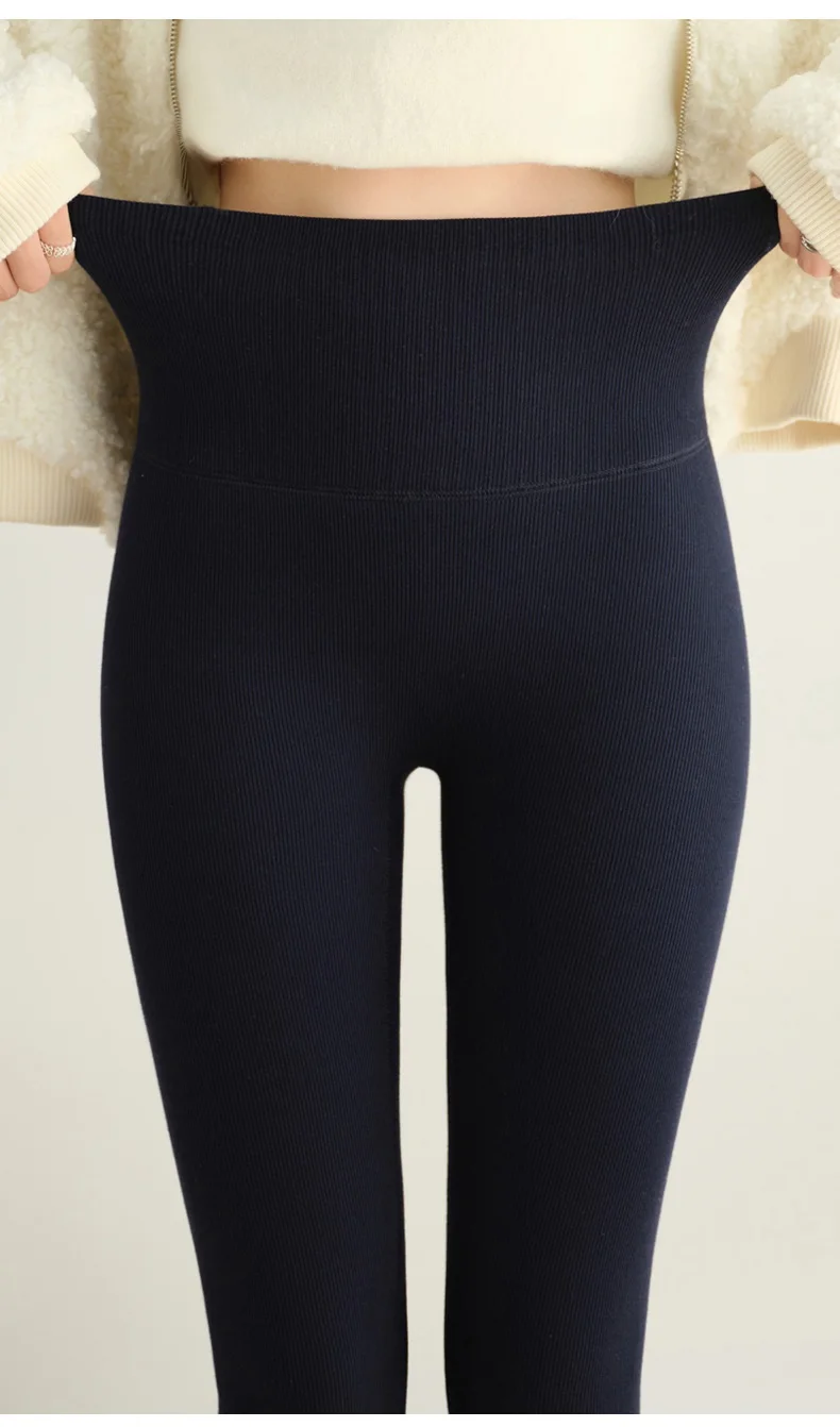 Winter Leggings Women Warm Skinny Velvet Pants High Waist Ribbed Tight Thermal Thick Fleece Pants Ladies Bottom Women Leggings