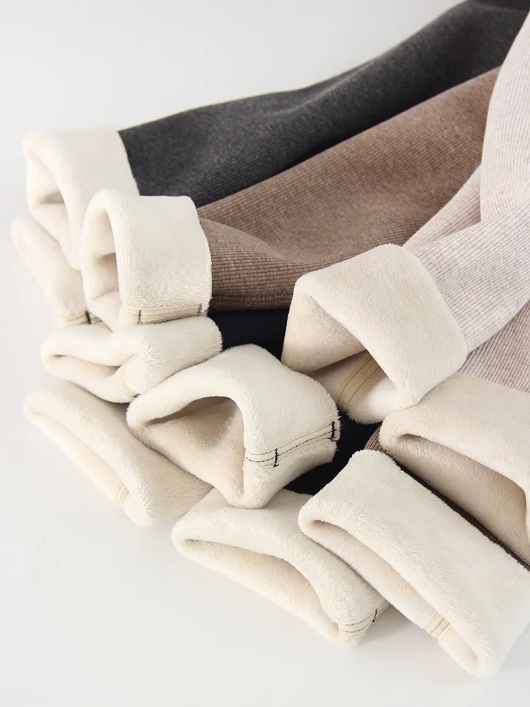Winter Leggings Women Warm Skinny Velvet Pants High Waist Ribbed Tight Thermal Thick Fleece Pants Ladies Bottom Women Leggings