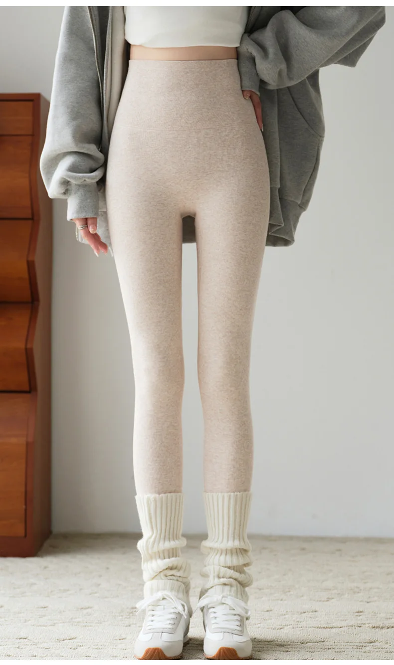 Winter Leggings Women Warm Skinny Velvet Pants High Waist Ribbed Tight Thermal Thick Fleece Pants Ladies Bottom Women Leggings