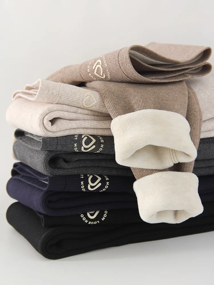 Winter Leggings Women Warm Skinny Velvet Pants High Waist Ribbed Tight Thermal Thick Fleece Pants Ladies Bottom Women Leggings