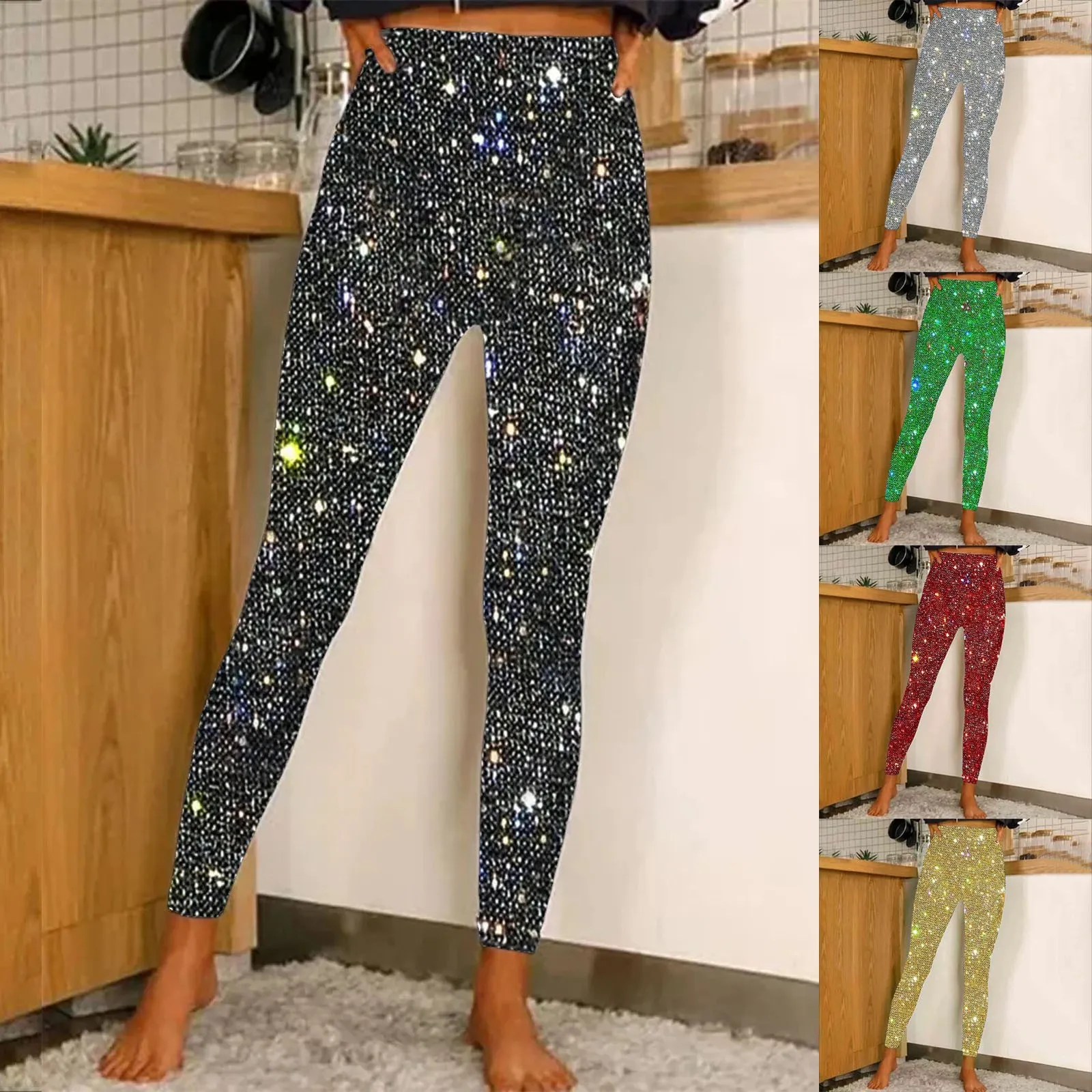 Women Sequin Leggings High Waist Bottoming Trousers Fashion High Waist Party Nightclub Leggings Sexy Ladies Slim Long Pants