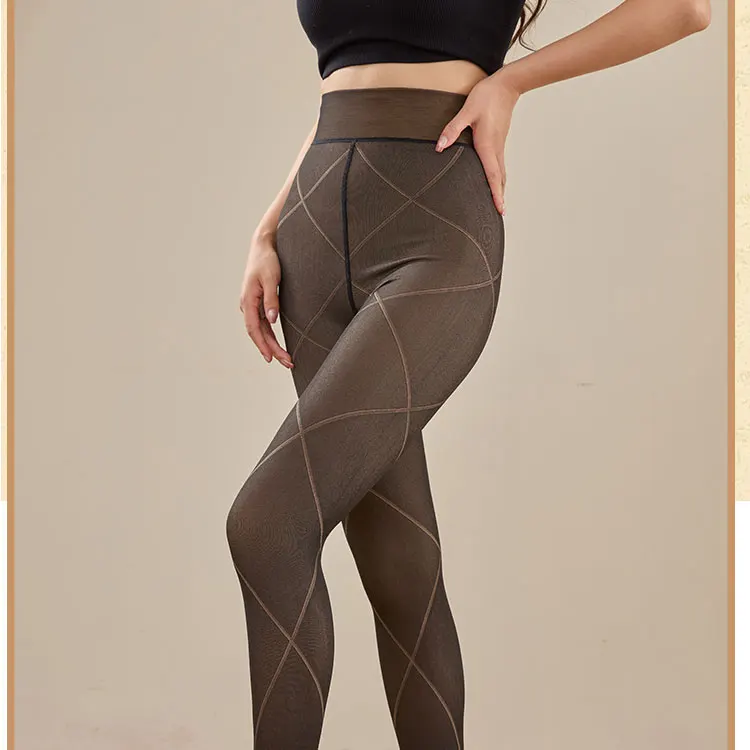 1 Pair Fleece Lined Tights Women Thermal Leggings Sheer Pantyhose Fake Translucent Warm Winter Tight Sexy Leopard Pattern Tights