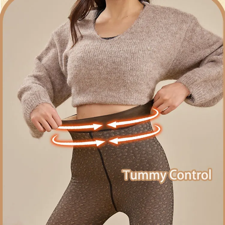 1 Pair Fleece Lined Tights Women Thermal Leggings Sheer Pantyhose Fake Translucent Warm Winter Tight Sexy Leopard Pattern Tights