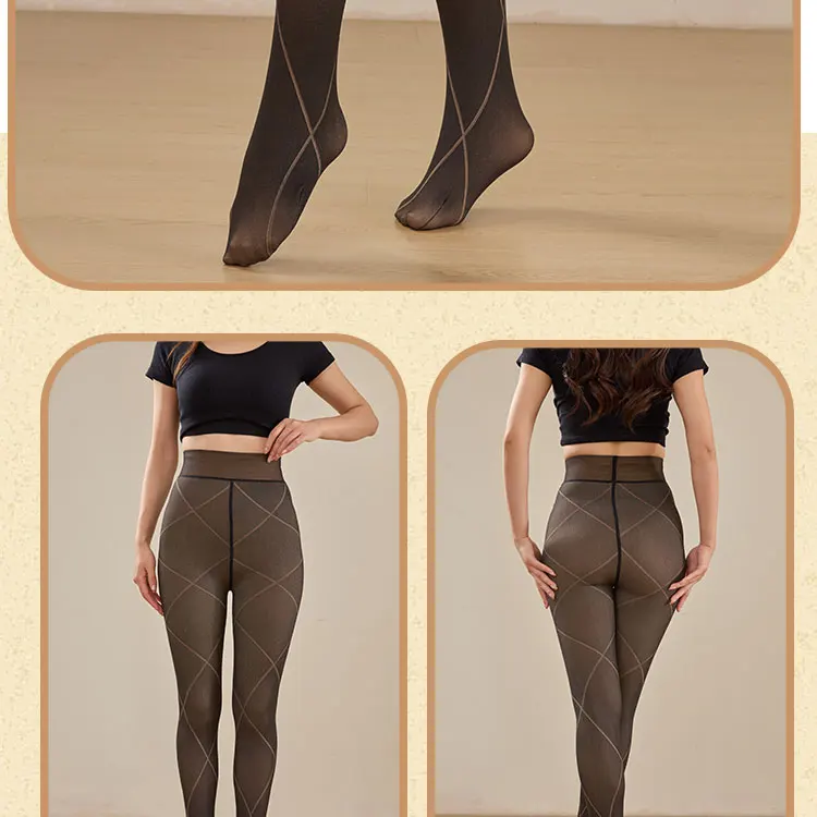 1 Pair Fleece Lined Tights Women Thermal Leggings Sheer Pantyhose Fake Translucent Warm Winter Tight Sexy Leopard Pattern Tights