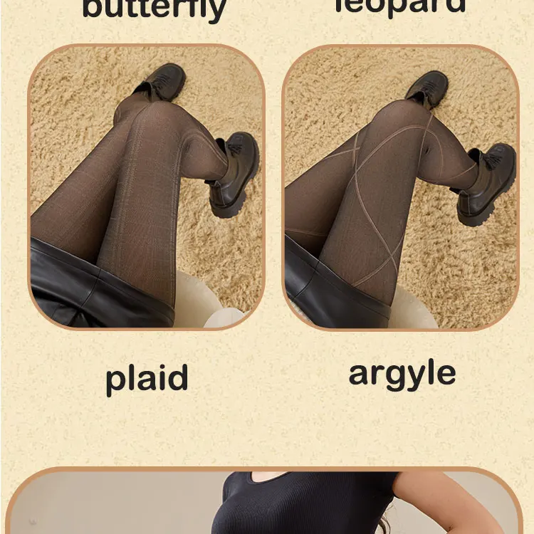 1 Pair Fleece Lined Tights Women Thermal Leggings Sheer Pantyhose Fake Translucent Warm Winter Tight Sexy Leopard Pattern Tights