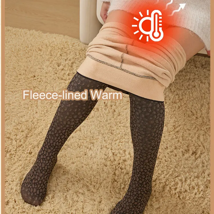 1 Pair Fleece Lined Tights Women Thermal Leggings Sheer Pantyhose Fake Translucent Warm Winter Tight Sexy Leopard Pattern Tights
