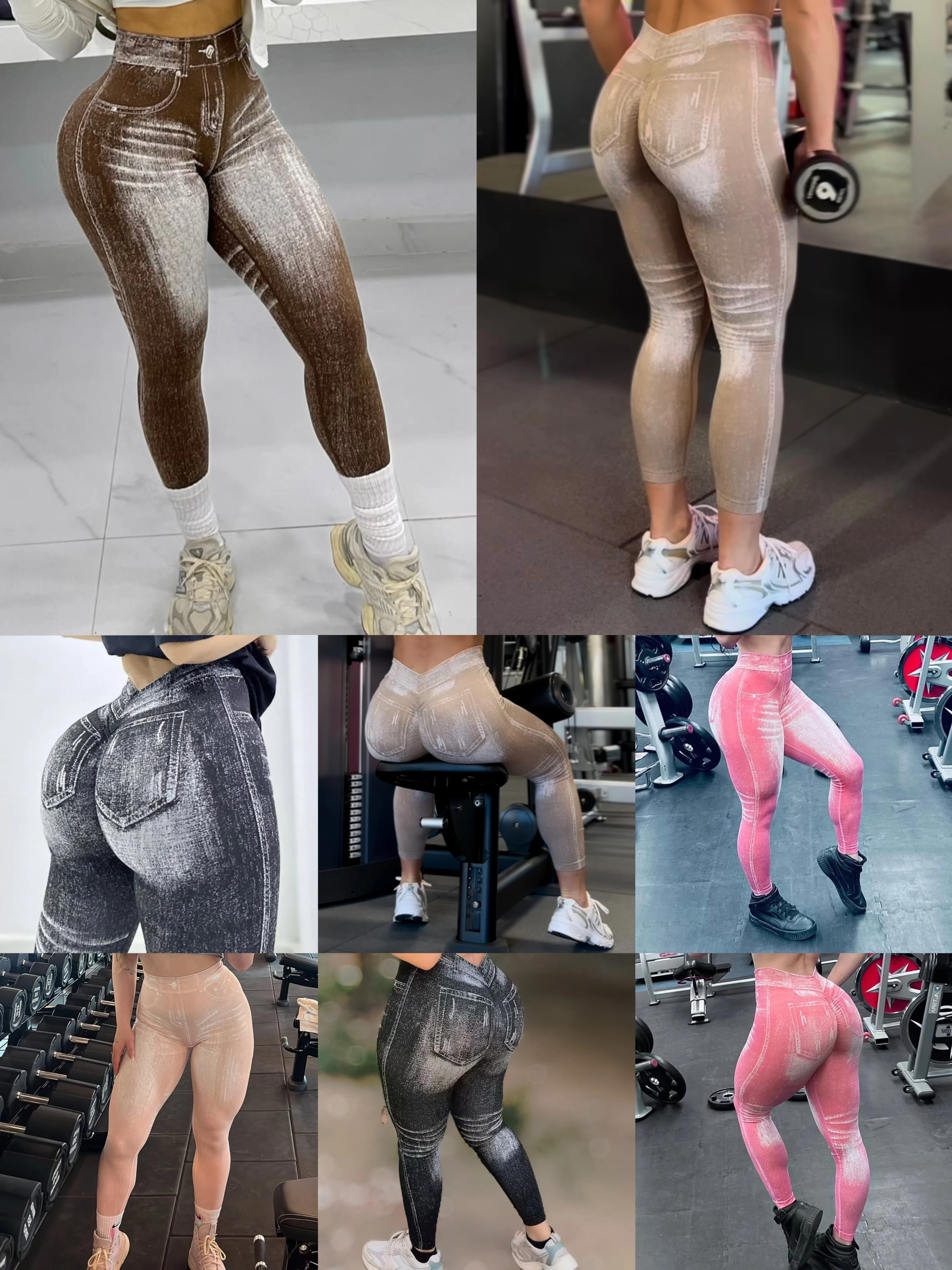 Women V Back Jean Leggings Gym Fitness Athletic Workout Elastic Leggins Leggins Good Elastic Yoga Pants Sports Training Tights