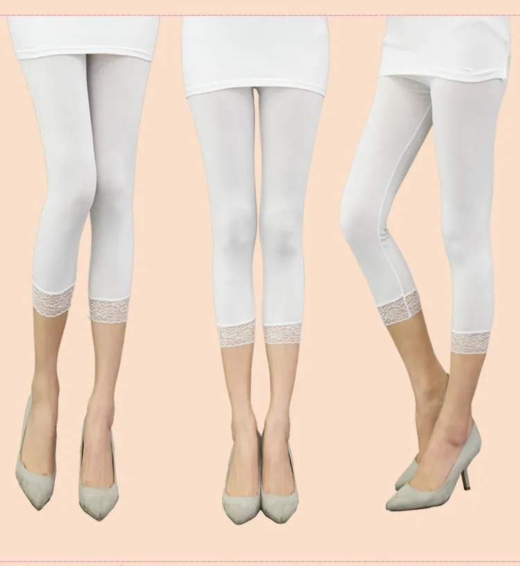 Thin Design Summer Short Leggings Women Lace Jeggings Cropped Basic Pants Push Up Capris Skinny Leggin Girl Black White Plus